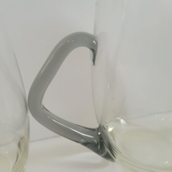 MCM Set Of 3 Clear Glass Mugs With Unique Curved Smokey Grey Handles - Picture 3 of 9